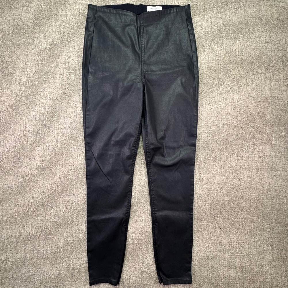rag & bone High Rise Skinny Black Coated Leather Look Ankle Zip Pants L NWOT‎